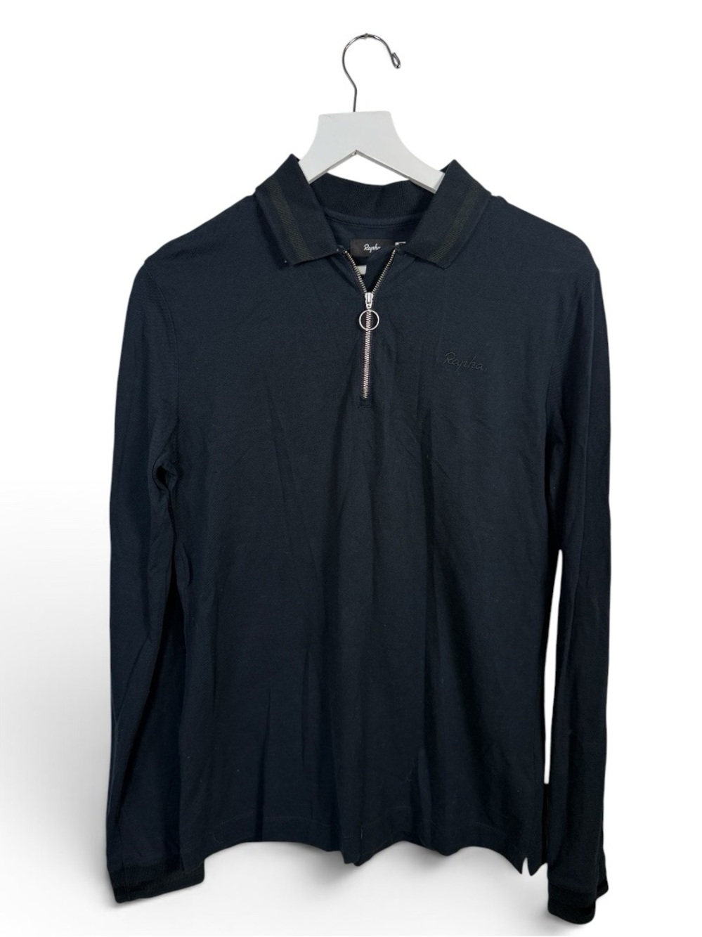 Rapha Men’s Logo Long Sleeve Zip Polo in Navy Blue 100% Cotton M-403 Sz S